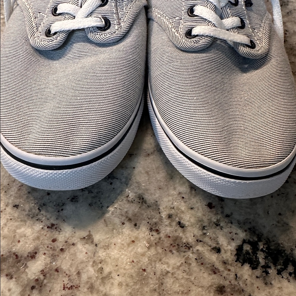 Navy and white stripped Vans - Picture 2 of 9